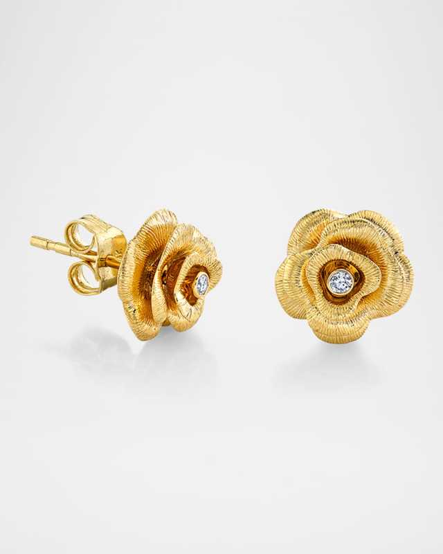 14K Gold Large Rose Studs